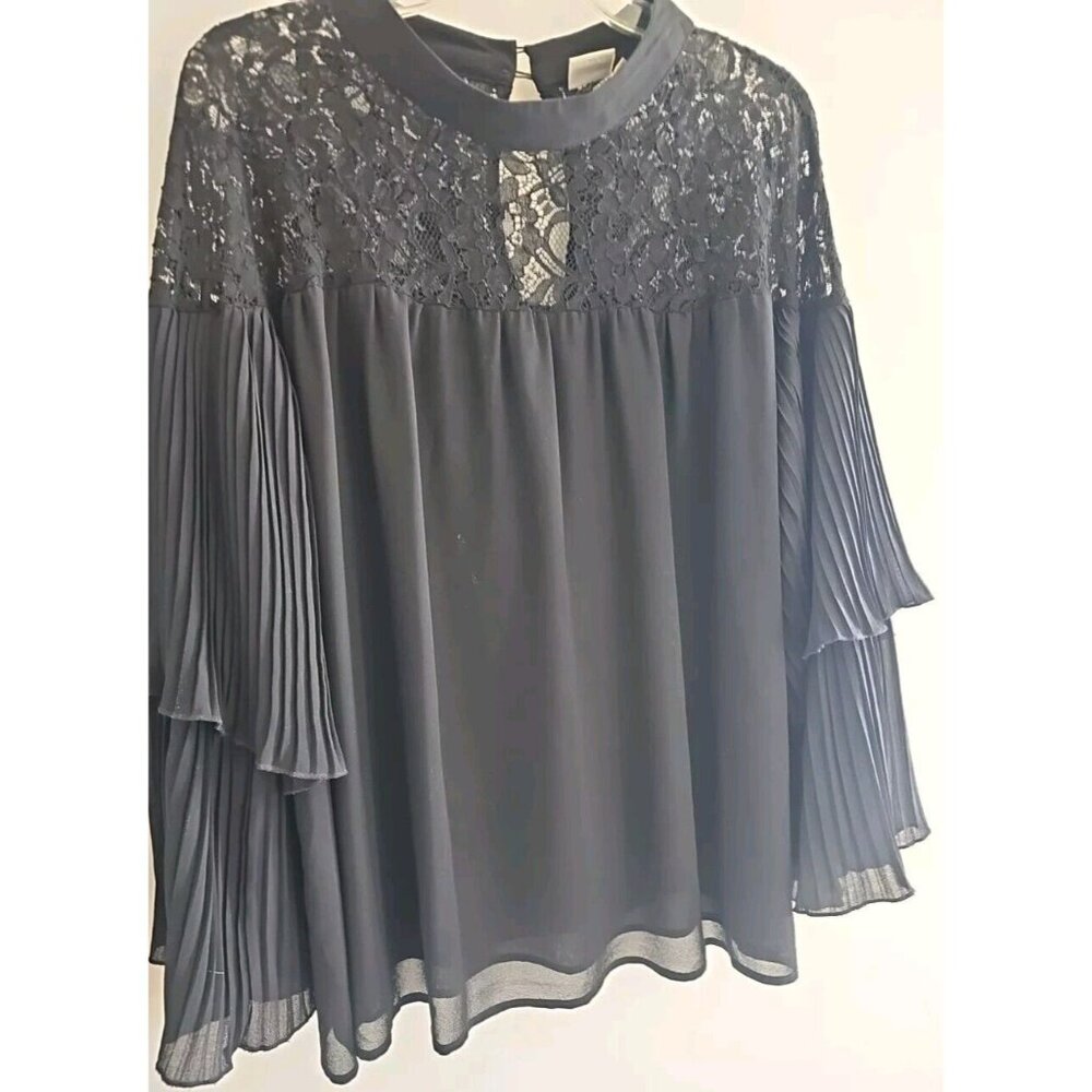 Good Luck Gem Fairygoth Gothic Bohemian Babydoll Lace Black Tunic Bell Slv Sz 1X